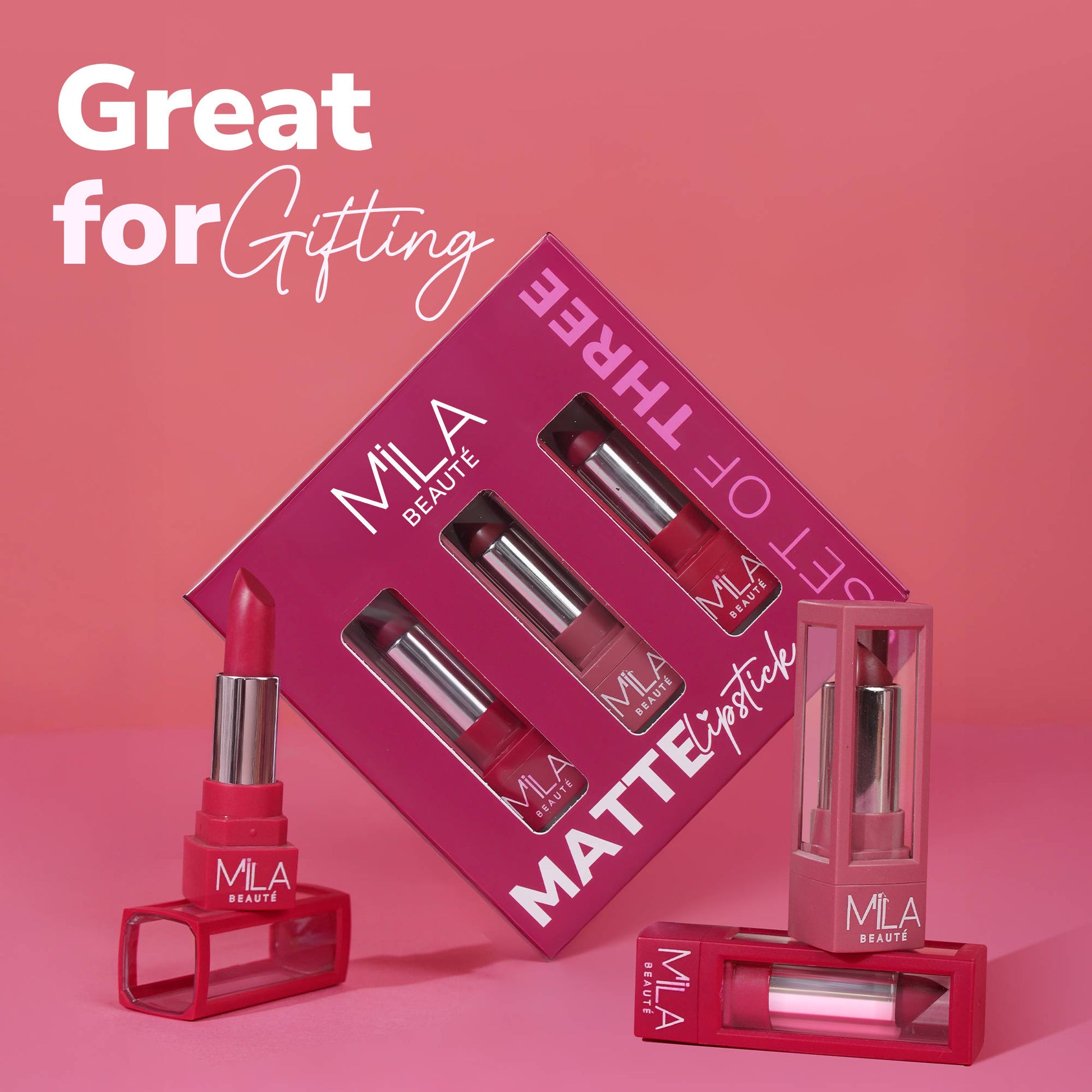 Mila Beauté Matte Set Of 3 Lipstick Long Lasting & Lightweight Rich Pigment - Mauves & Pinks