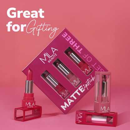 Mila Beauté Matte Set Of 3 Lipstick Long Lasting & Lightweight Rich Pigment - Mauves & Pinks