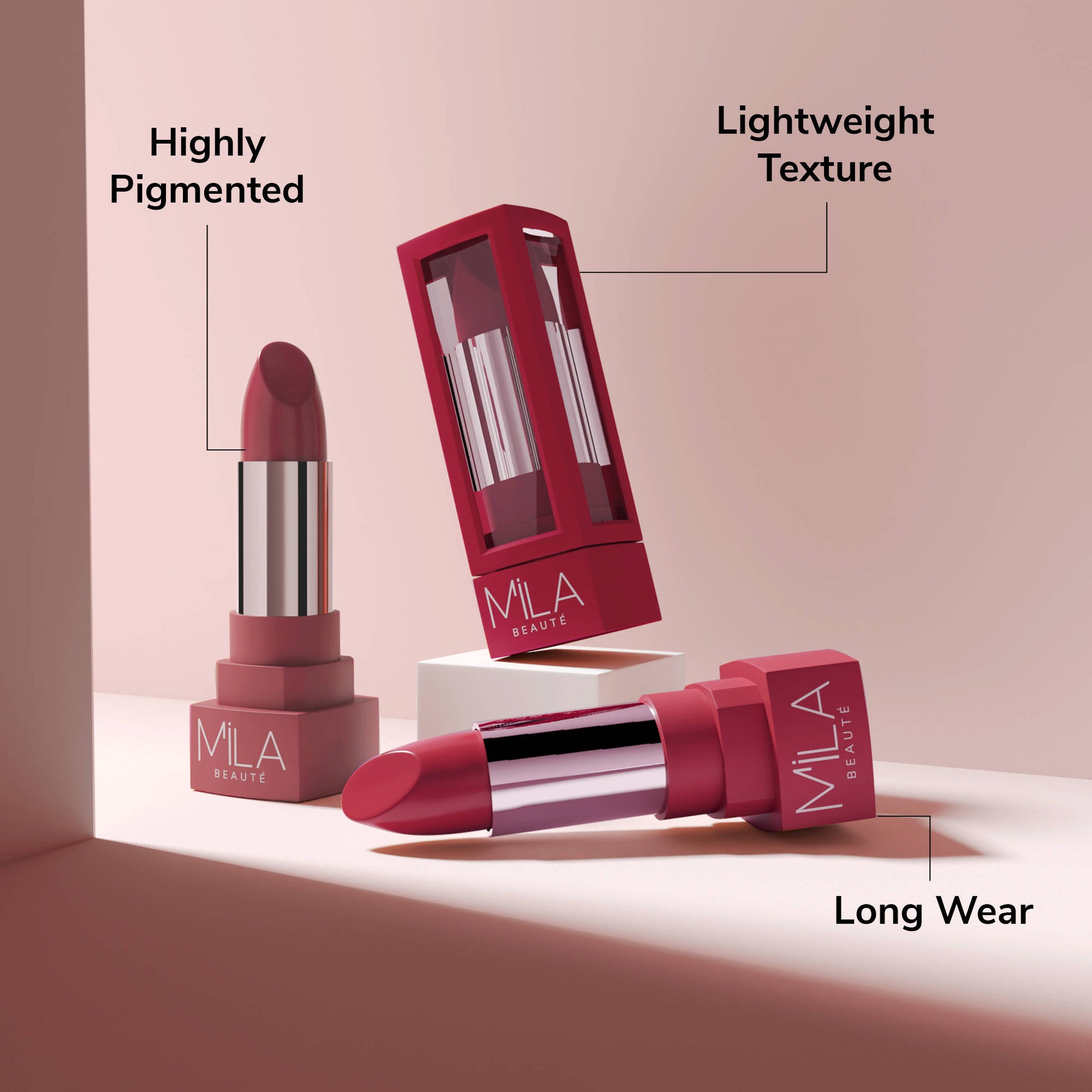 Mila Beauté Matte Set Of 3 Lipstick Long Lasting & Lightweight Rich Pigment - Mauves & Pinks