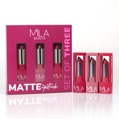 Mila Beauté Matte Set Of 3 Lipstick Long Lasting & Lightweight Rich Pigment - Mauves & Pinks