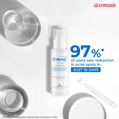D'Acne Foaming Face Wash, Visible Acne Reduction in 10 Days, 2% Salicylic Acid & 1% Glycolic Acid