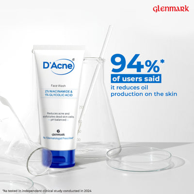D'Acne Soft Face Wash, Visible Acne Reduction in 10 Days, 2% Niacinamide & 1% Glycolic Acid