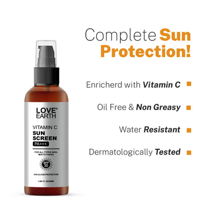 Love Earth Vitamin C Sunscreen SPF-50 for UVAUVB Ray Protection with Vitamin C & Essential Oils