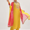 Indyancart VA Women'sYellow Yoke Design Ethnic Motifs Straight Kurta & Trousers With Dupatta