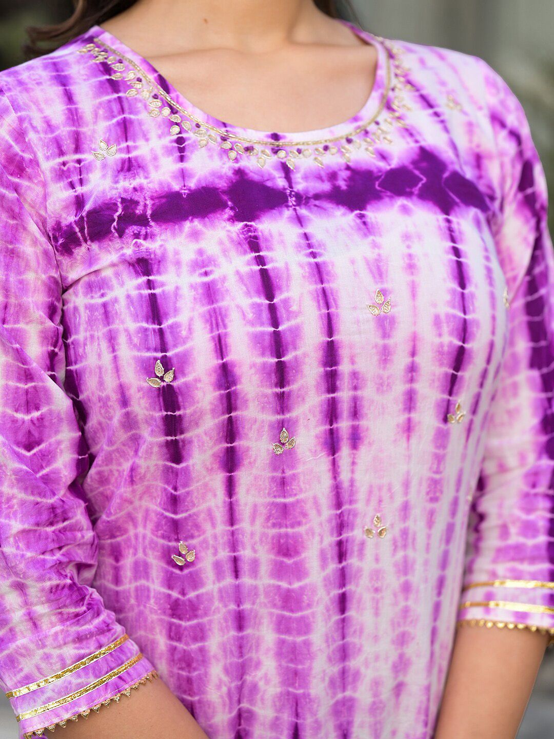 Indyancart VA Women's Dyed Regular Gotta Patti Pure Cotton Kurta with Palazzos & With Dupatta