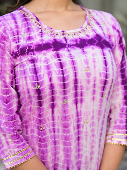 Indyancart VA Women's Dyed Regular Gotta Patti Pure Cotton Kurta with Palazzos & With Dupatta