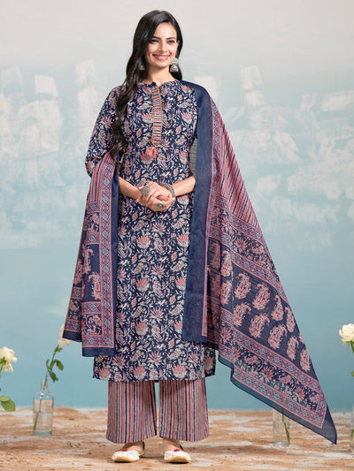 Indyancart VA Women's Ethnic Motifs Printed Regular Kurta with Trousers & With Dupatta
