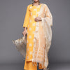 Dhiyona IE Women Yellow Floral Embroidered Kurta with Palazzos & Dupatta