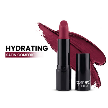 FLiCKA Flicka Tomato Bullet Lipstick in Shade 06 showing a rich, matte finish with intense pigment in a lightweight bullet form.