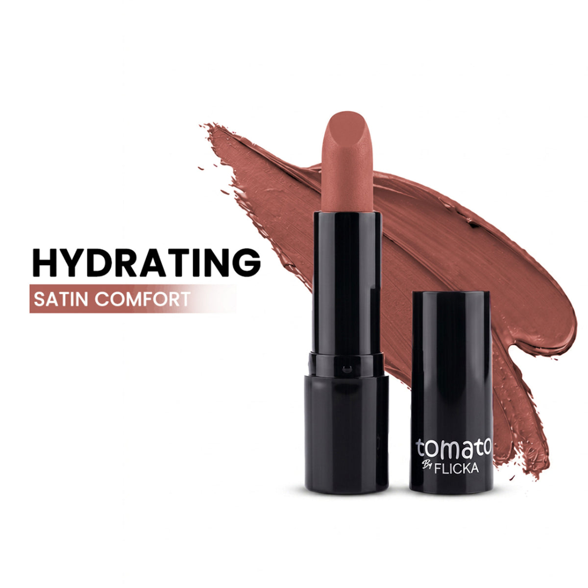FLiCKA Flicka Tomato Bullet Lipstick in Shade 10, long-lasting, lightweight, rich matte finish with intense pigment.
