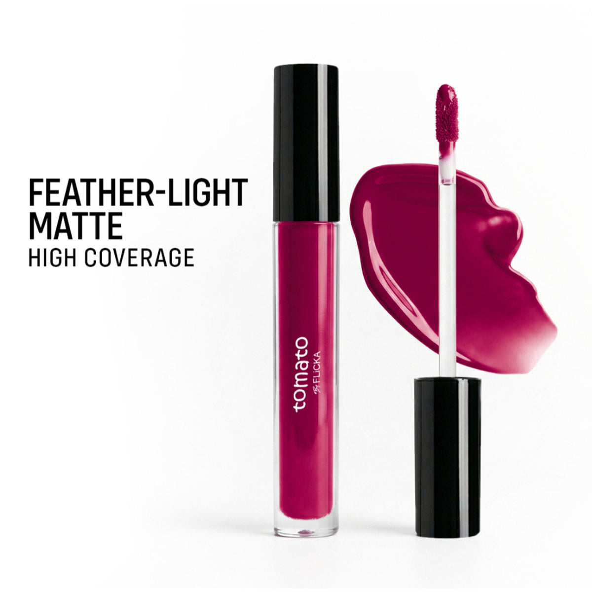 FLiCKA Flicka Tomato liquid lipstick in shade 03, featuring rich matte finish, long-lasting, intense pigment, and smudge-proof formula.