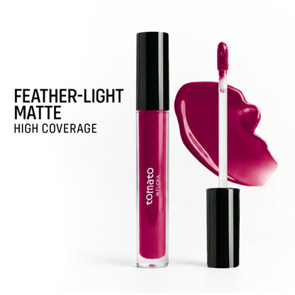 FLiCKA Flicka Tomato liquid lipstick in shade 03, featuring rich matte finish, long-lasting, intense pigment, and smudge-proof formula.