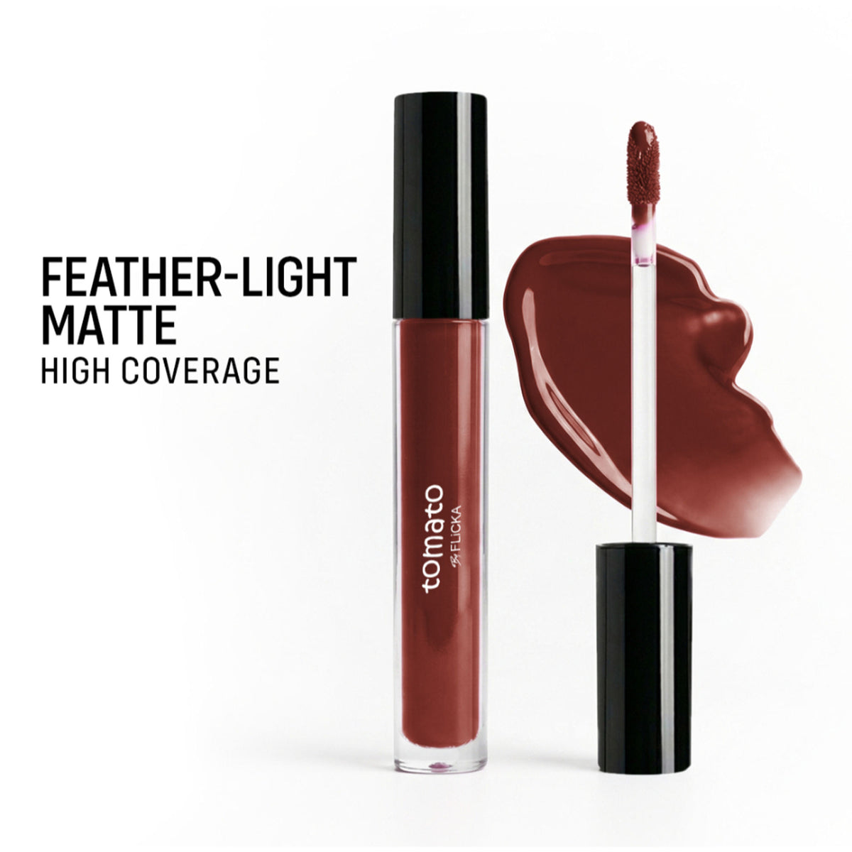 Flicka Tomato Liquid Lipstick in shade 04, rich matte finish, long-lasting, intense pigment, smudgeproof liquid lipstick from FLiCKA.