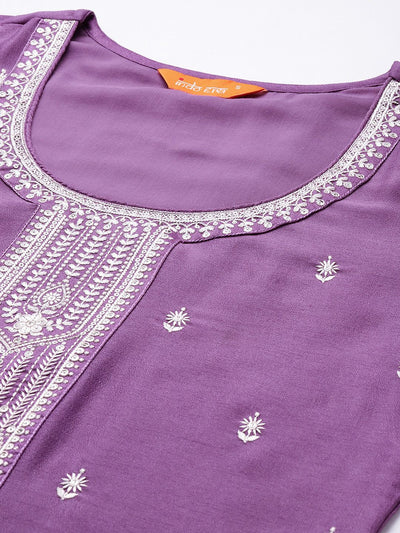 Indyancart IE Ethnic Motifs Embroidered Kurta with Trousers & Dupatta