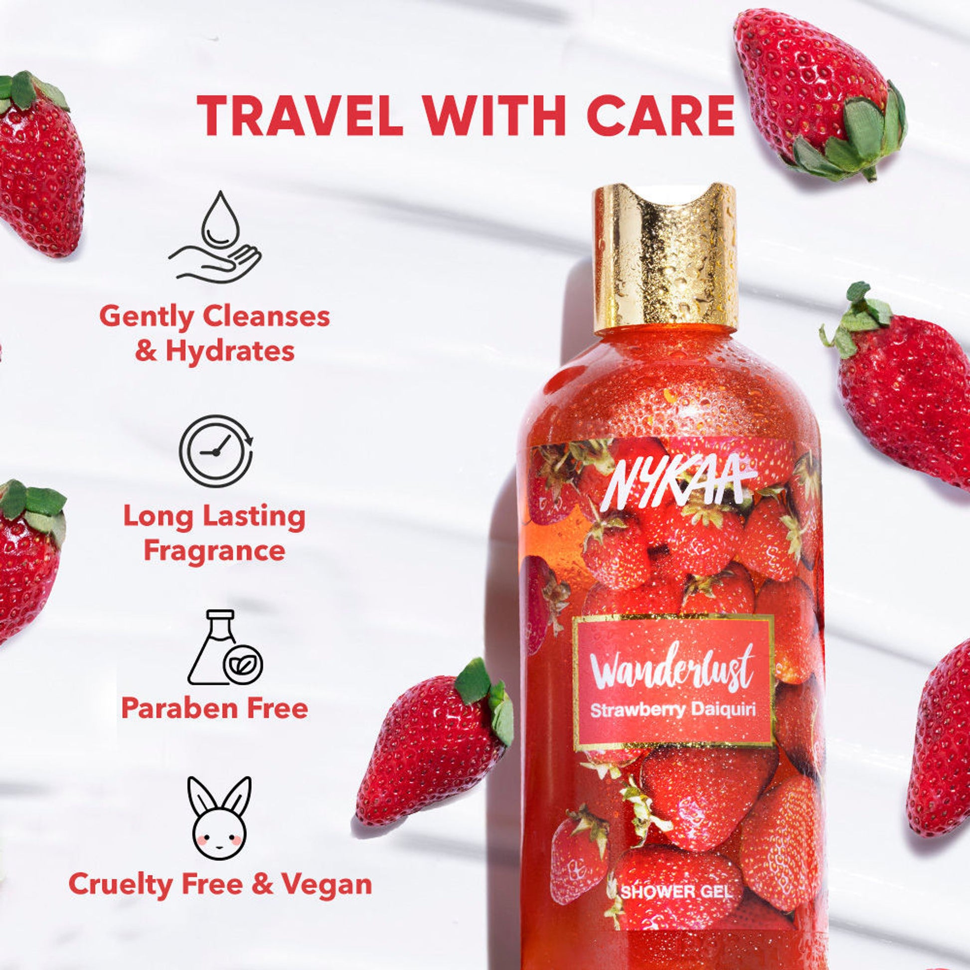 Nykaa Wanderlust Perfume Body Wash - Hydraing & Cleansing - Strawberry Daiquiri