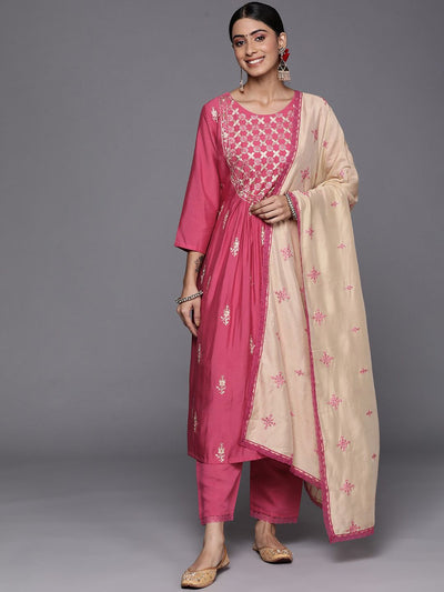 Indyancart VA Women'sEthnic Motifs Embroidered Sequined Kurta with Trousers & Dupatta