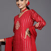 Dhiyona VA Women's Red Floral Embroidered Kurta with Trousers & With Dupatta