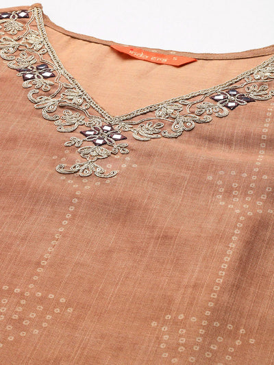 Indyancart IE Bandhani Printed Thread Work Kurta with Trousers & With Dupatta