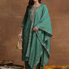 Indyancart IE Green Ethnic Motif Embroidered Straight Kurta & Trousers With Dupatta