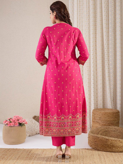 Indyancart IE Floral Printed Pure Cotton Round Neck A-Line Tunic With Trousers Co-Ords