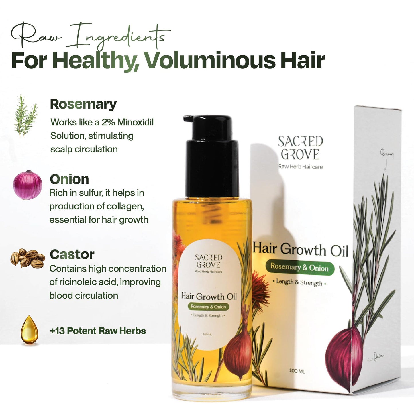 Sacred Grove Castor Onion Rosemary Hair Growth Oil Non-Sticky Hairgrowth Oil for Hairfall & Thinning