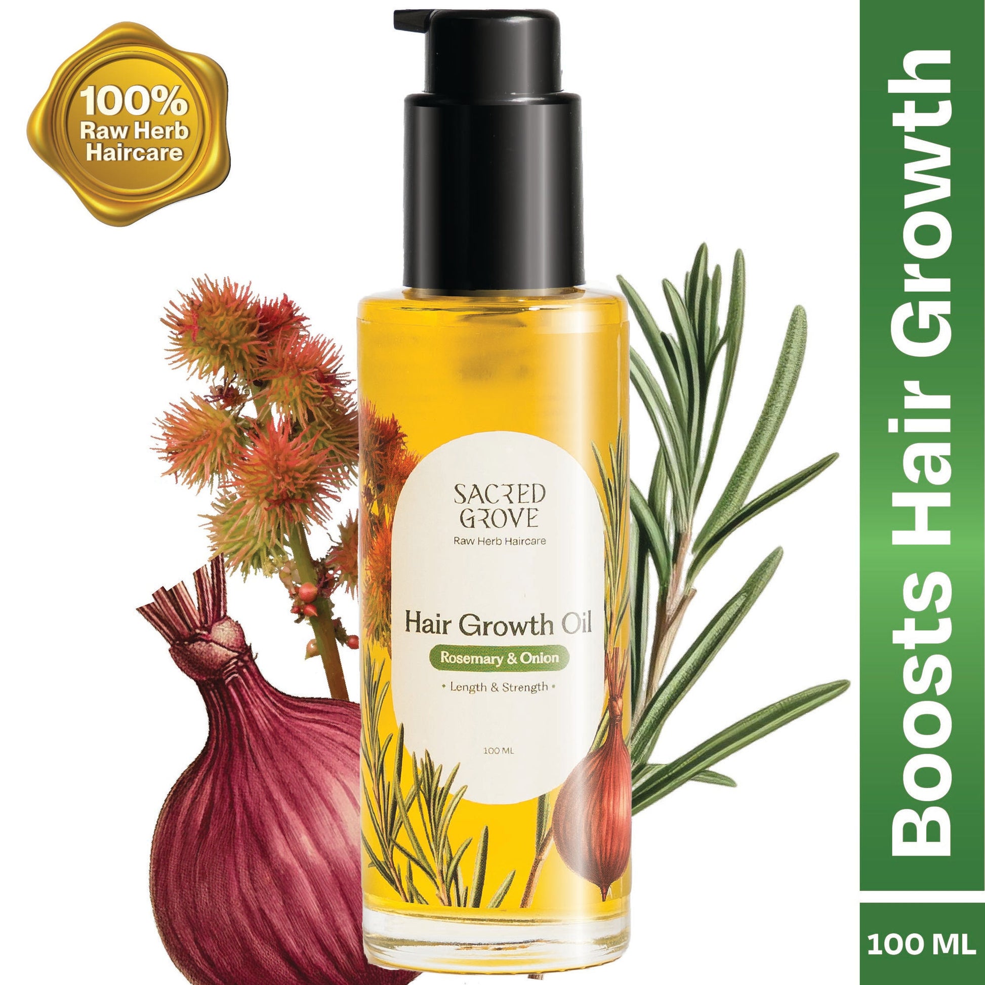 Sacred Grove Castor Onion Rosemary Hair Growth Oil Non-Sticky Hairgrowth Oil for Hairfall & Thinning