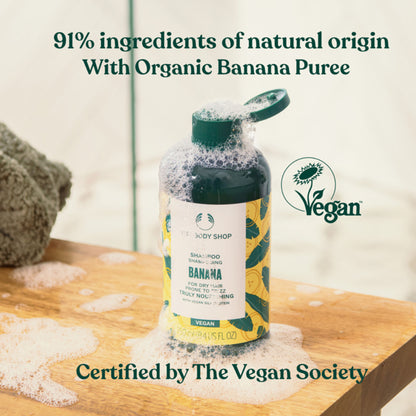 The Body Shop Banana Nourishing Shampoo, Repairs Frizz, Organic Banana Puree