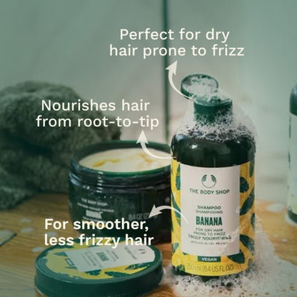 The Body Shop Banana Nourishing Shampoo, Repairs Frizz, Organic Banana Puree