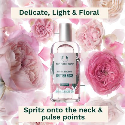 The Body Shop British Rose Eau De Toilette, Long-Lasting Floral Fragrance, 91% Natural