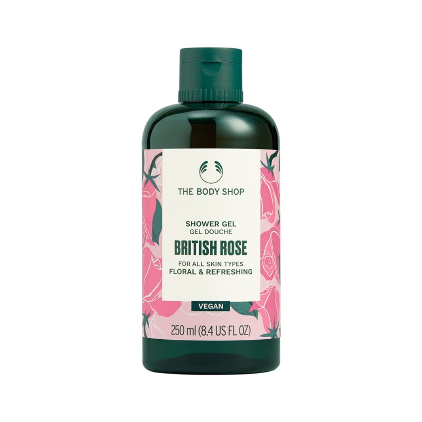 The Body Shop British Rose Shower Gel, Softens & Cleanses, Floral Scent of Rose & Aloe, Soap-Free