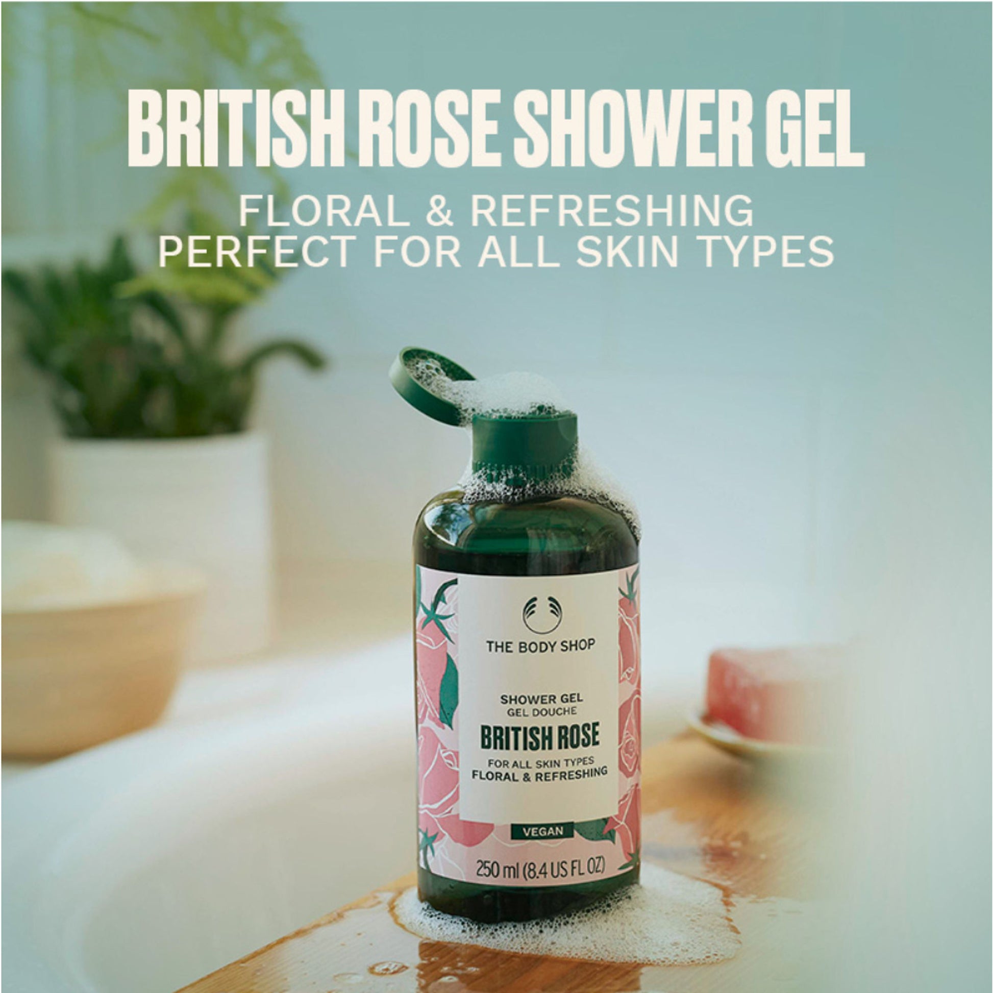 The Body Shop British Rose Shower Gel, Softens & Cleanses, Floral Scent of Rose & Aloe, Soap-Free
