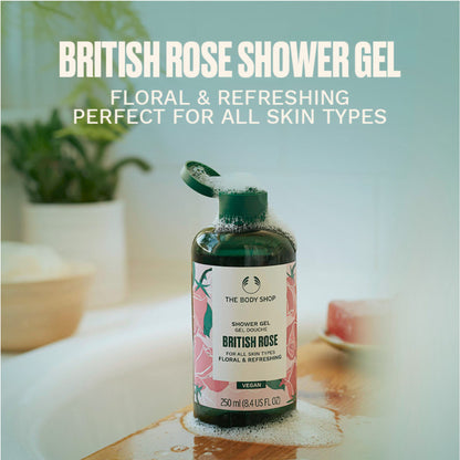 The Body Shop British Rose Shower Gel, Softens & Cleanses, Floral Scent of Rose & Aloe, Soap-Free