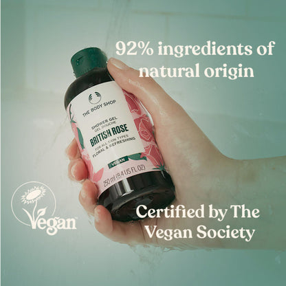 The Body Shop British Rose Shower Gel, Softens & Cleanses, Floral Scent of Rose & Aloe, Soap-Free