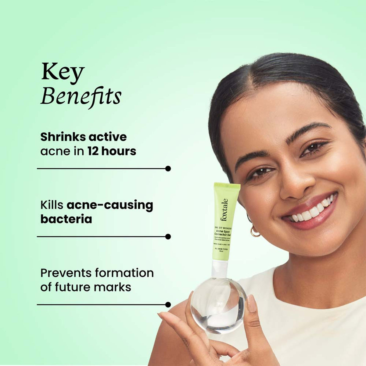 Foxtale Acne Spot Corrector Gel with Azelaic Acid + AHA + BHA for Treating Active Acne in 12 hrs