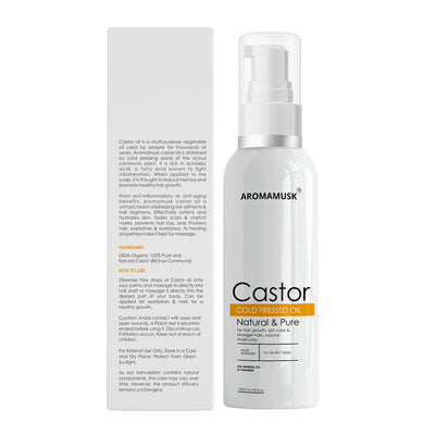 AromaMusk USDA Organic 100% Pure Cold Pressed Castor Oil For Hair And Skin