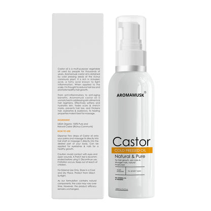 AromaMusk USDA Organic 100% Pure Cold Pressed Castor Oil For Hair And Skin