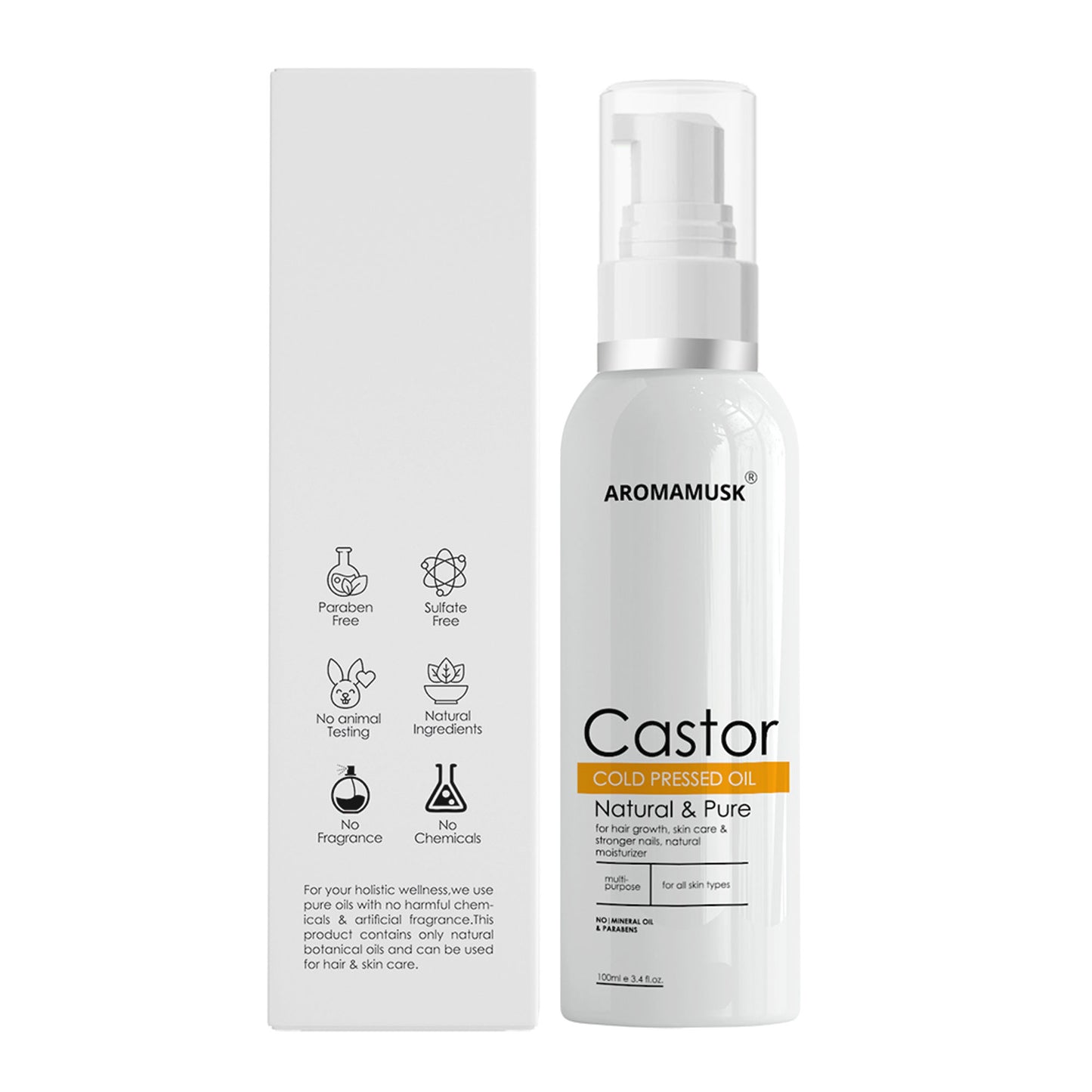 AromaMusk USDA Organic 100% Pure Cold Pressed Castor Oil For Hair And Skin