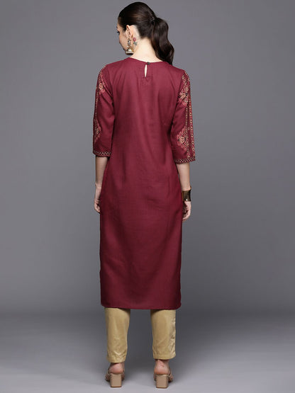 Indyancart IE Ethnic Motifs Foil Printed Straight Kurta