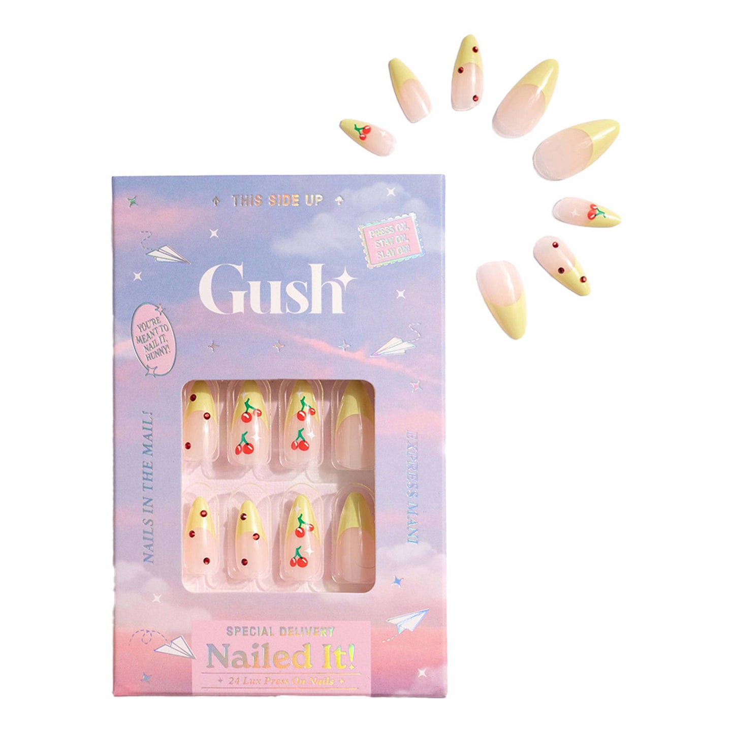 Gush Beauty Nailed It Reusable Luxury Press On Nails (Medium To Long Almond) - French Lime Cherries