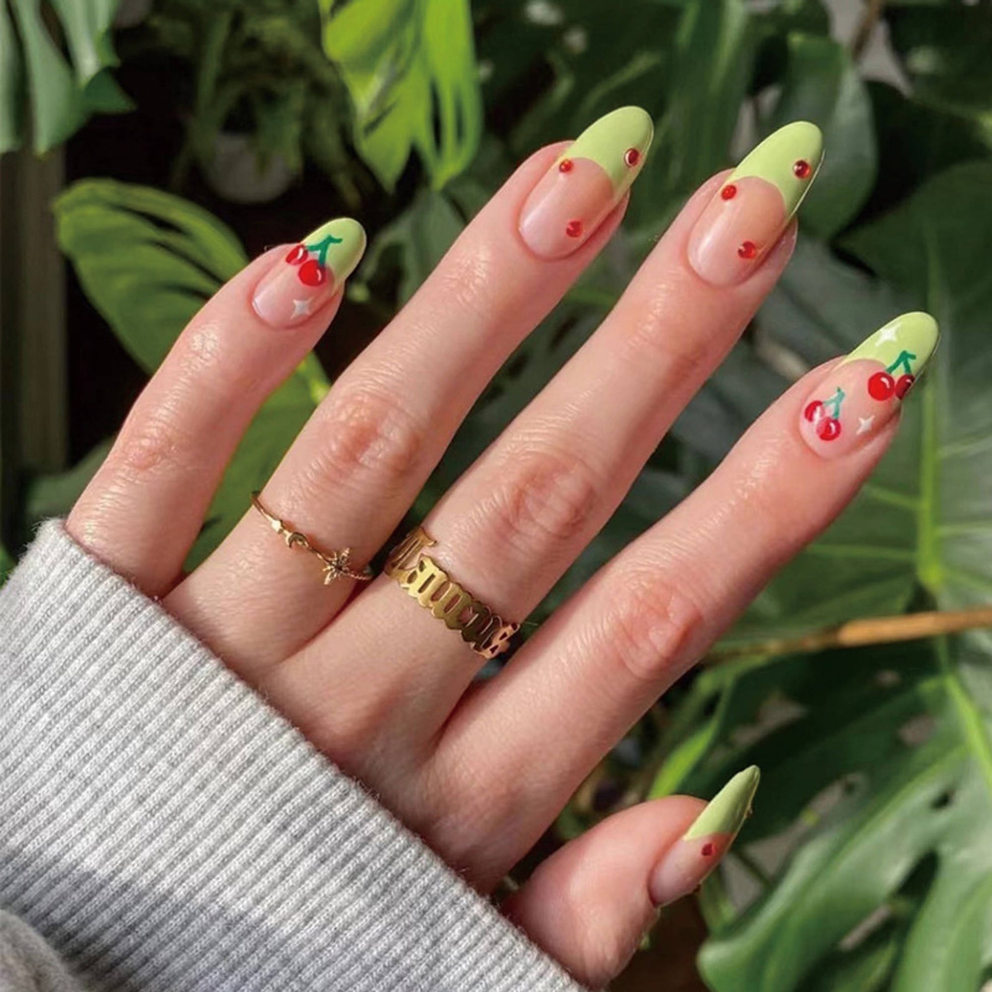 Gush Beauty Nailed It Reusable Luxury Press On Nails (Medium To Long Almond) - French Lime Cherries