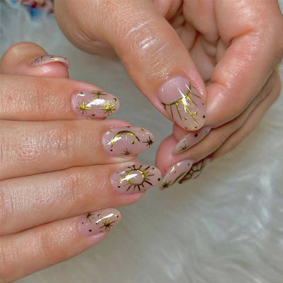 Gush Beauty Nailed It Reusable Luxury Press On Nails (Round Shape) - Celestial Gold