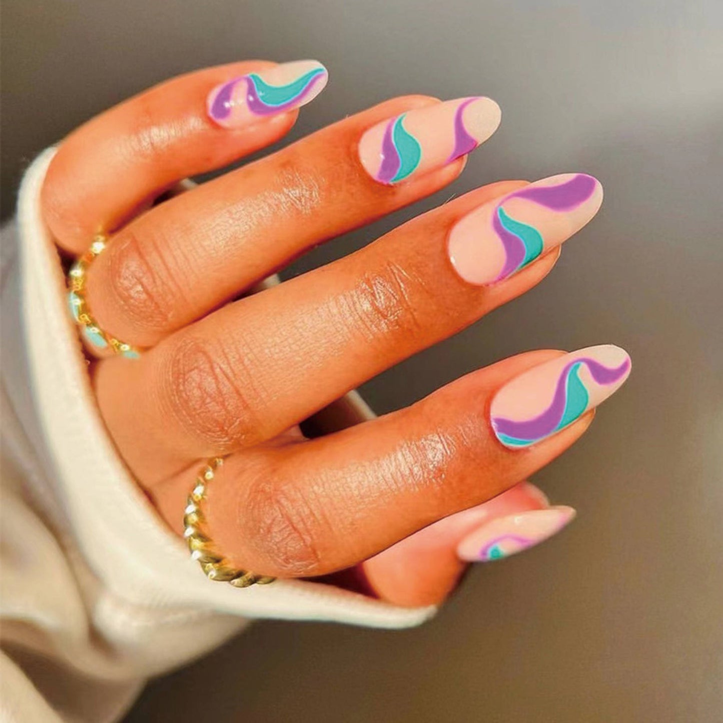 Gush Beauty Nailed It Reusable Luxury Press On Nails (Medium To Long Almond) - Abstract Purple Swirl