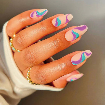 Gush Beauty Nailed It Reusable Luxury Press On Nails (Medium To Long Almond) - Abstract Purple Swirl
