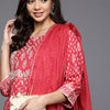 Indyancart IE Women Coral Ethnic Motifs Printed Gotta Patti Kurta with Palazzos & With Dupatta