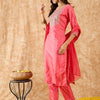 Dhiyona IE Floral Yoke Design Straight Sequinned Kurta with Trousers & Dupatta