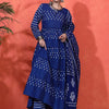 Indyancart SN Women's Floral Printed Pure Cotton A-Line Kurta & Trousers With Dupatta