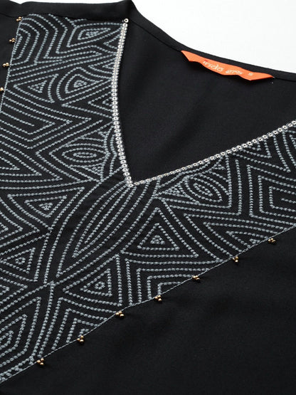Dhiyona IE Solid Pure Cotton Kurta with Geometric Thread Work