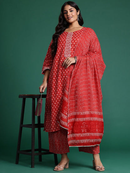 Indyancart IE Ethnic Motifs Printed Kurta with Trousers & Dupatta