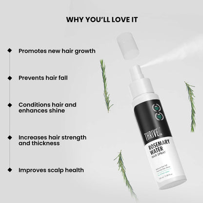 Thriveco 100% Natural Rosemary Water Hair Spray With Rice Water & Hyaluronic Acid For Frizz Control