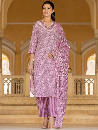 Indyancart VA Women'sEthnic Motifs Printed Regular Straight Kurta with Trousers & Dupatta
